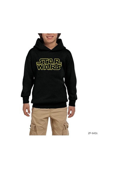 Zepplin Giyim Star Wars Logo Line Siyah Çocuk Kapşonlu Sweatshirt