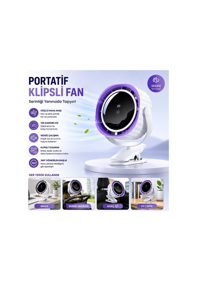 Bwfn16 Klipsli Fan Masaüstü Ve Bebek Arabası İçin Şarjlı Mandallı Vantilatör 1800rpm 3600mah Serinletici Mini Klima