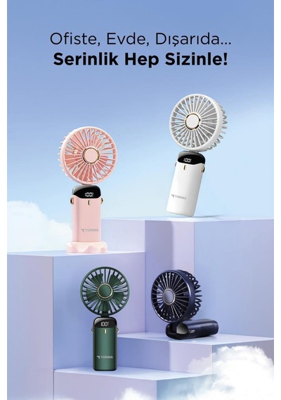 Torima F-19 Pembe Dijital Ekranlı Şarjlı 90 Derece Ayarlanabilir Başlıklı Mini Masa Fan Vantilatör