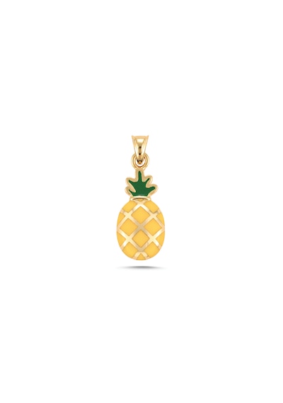 14 Ayar Altın Ananas Figürlü Kolye Ucu Yeşil Altın