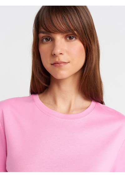 Dilvin 31791 Bisiklet Yaka Modal T-shirt-pembe Pembe