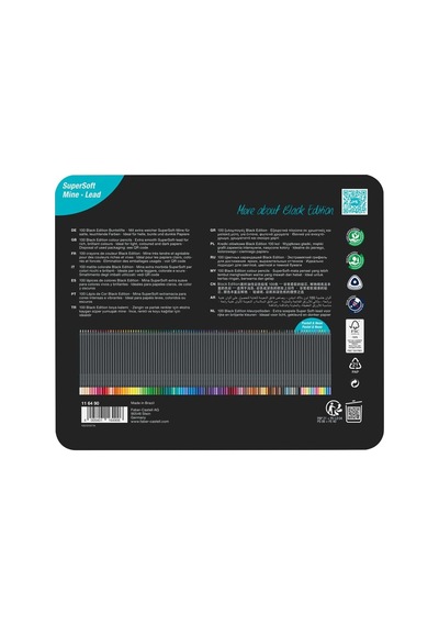 Faber-castell 116490 - Black Edition Renkli Kalemler, 100'lü Metal Kutu, Kırılmaz, Çocuklar Ve Yetişkinler İçin