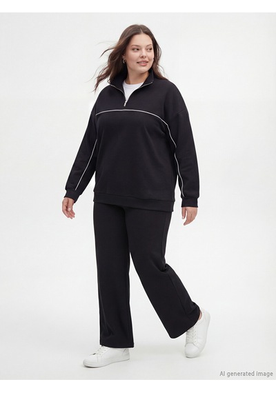 Lcw Modest Siyah Dik Yaka Oversize Kadın Sweatshirt