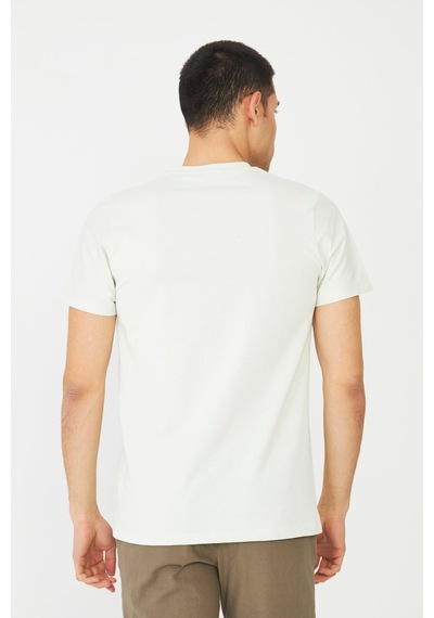 Ekru Basic Bisiklet Yaka Erkek T-shirt Fildişi