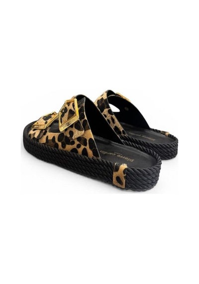 Pierre Cardin Leopar Anatomik Çift Bantlı Ayarlı Bayan Terlik Siyah