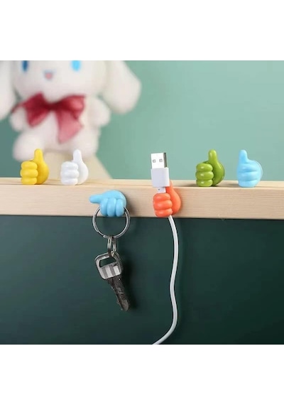 Ayrex Tech 20'li Başparmak Tasarımlı Yapışkan Duvar Kancası Kendinden Yapışkanlı Silikon Kablo Ve Anahtar A Genel