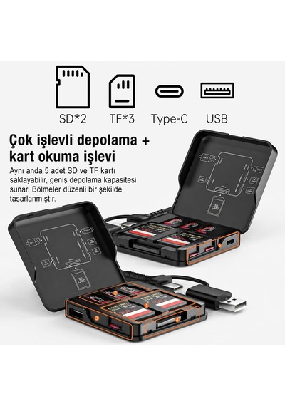Sd/tf Hafıza Kartı Okuyucu 5 Kart Usb-a Usb-c 3.0 5gbps Ads-319