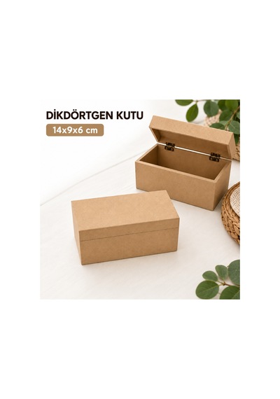 Dikdörtgen Mdf Kutu 14x9x6 Cm Ham Ahşap Menteşeli Dekoratif Kutu
