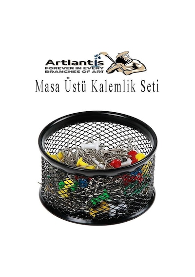 Masa Üstü Siyah Fileli Kalemlik Seti 3 Parça 1 Paket 3 Lü Masa Üstü Düzenleyici Kalemlik Küp Notluk Ataşlık