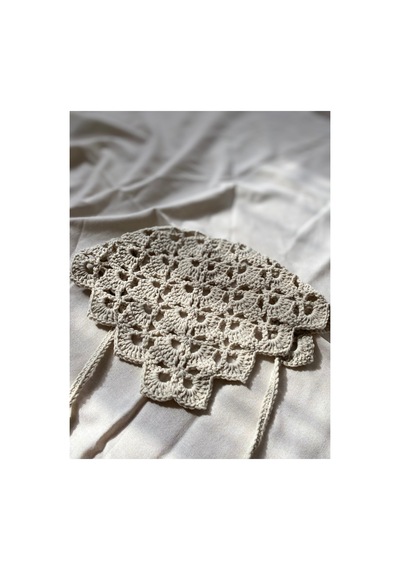 Krem Renkli Örgü Bandana, El Örüsü Bandana Krem Krem