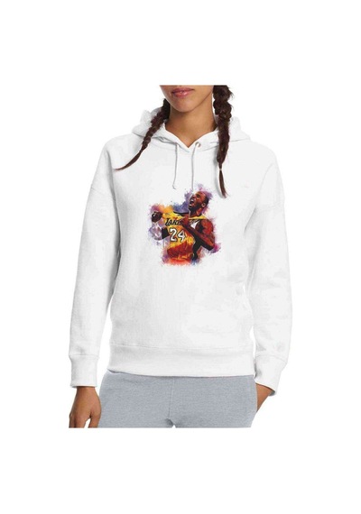 Lakers Basketci Baskılı Beyaz Kadın Kapşonlu Sweatshirt