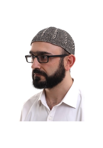 Kışlık Çift Renk Kadife Namaz Takkesi Siyah - Taş Rengi