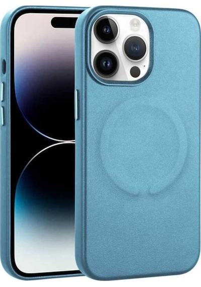 Apple Uyumlu iPhone 14 Pro Max Kılıf Pu Deri M-safe Wireless Şarj Özellikli Zore Derix Kapak Mavi