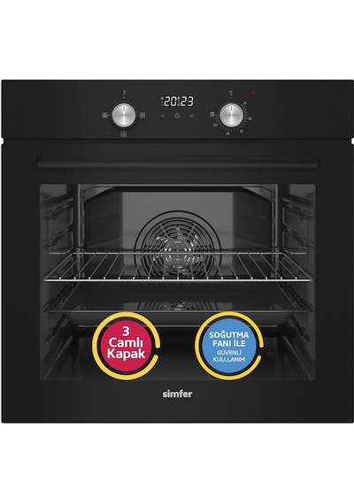 Simfer 4 Fonksiyon Trend Dijital Siyah Power Turbo 2'li Ankastre Set ( Fırın +  Ocak)