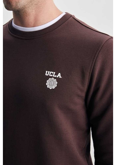 Ucla Valley Kahve Bisiklet Yaka Baskılı Standard Fit Erkek Sweatshirt Kahve Kahverengi