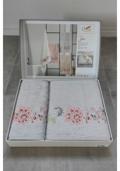 Tivoli Bambu 2'li Banyo Havlusu - Nakış İşlemeli Havlu Seti-julia Gri