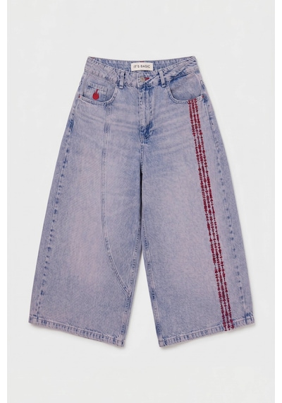 it's basic Kadın Kot Rengi 4s6-98 Süper Baggy Nakışlı Özel Tasarım Jort