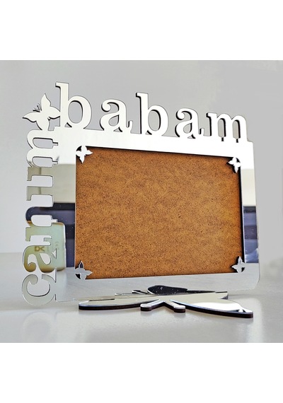 Babalar İçin Gümüş Aynalı Pleksi Fotoğraf Çerçevesi Canım Babam
