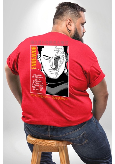 Angemiel Enji Todoroki Manga Büyük Beden Kırmızı Tişört Kadın Erkek Ünisex Sırt Baskılı Kırmızı