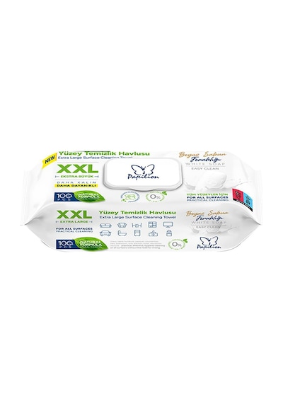 Papilion Yüzey Temizleme Mendili Xxl Beyaz Sabun - 100 Yaprak Beyaz