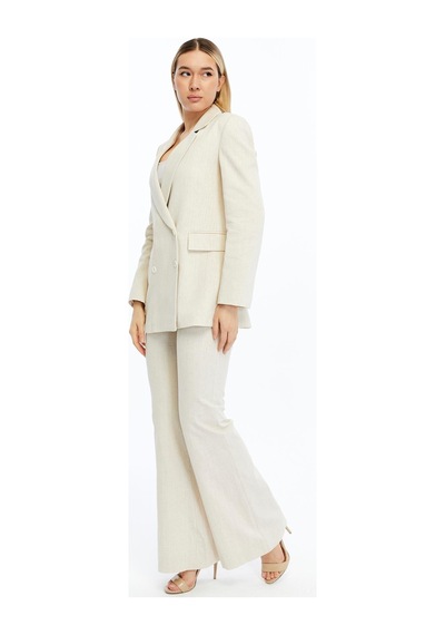 Selectmoda Kadın Keten Blazer Ceket Krem