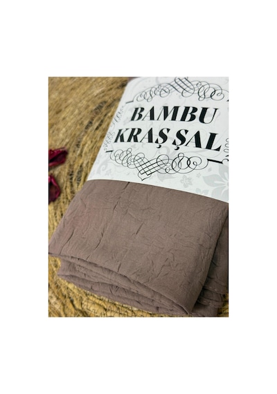 Flora Tekstil Bambu Kraş Şal Modeli - Ütü Gerektirmeyen Açık Vizon