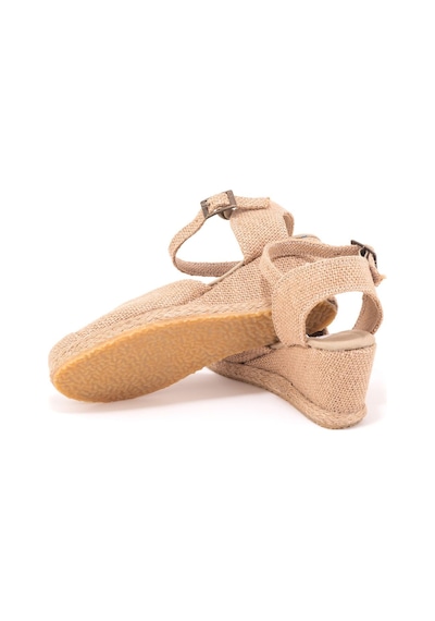 Gerçek Elişi Keten Hasır Espadril Burnu Hasırlı Arkası Açık Dolgu Topuk Handmade Hasır