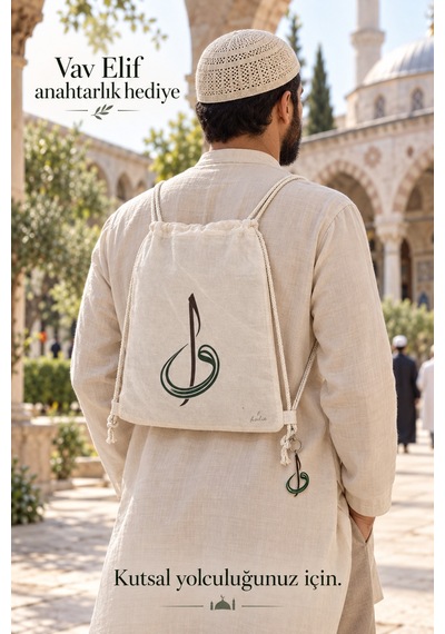 Hodie Collection Vav Elif Bez Çanta Hac Umre İçin İnce Hafif Büzgülü Sırt Çantası Ekru - 860671686 Ekru - 860671686 Ekru