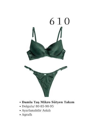 Tılsım Lingerie Murays Kadın 3 Lü Damla Taş Mikro Sütyen Takım Pembe/haki/yeşil
