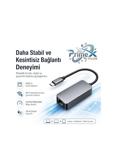 Px-4752 Type C To Gigabit Ethernet, Type C To Rj45 10/100/1000/2500mbps Gigabit İnternet Çevirici, Typec To Ethernet Dönüştürücü Adaptör