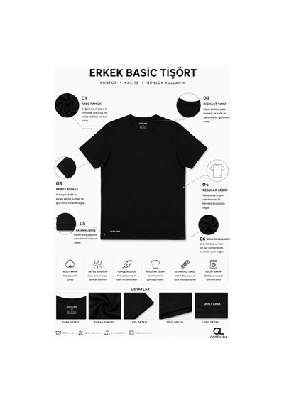 Gost Liria Erkek Basic Siyah Tişört - %100 Pamuk