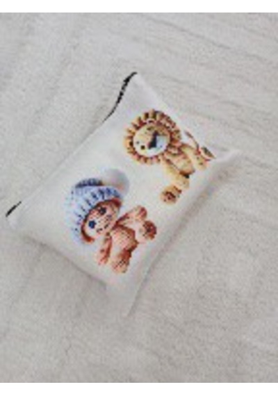 Wisheratelier Sevimli Örme Baskı Detaylı Clutch Bez Çanta Çok Renkli - Beyaz