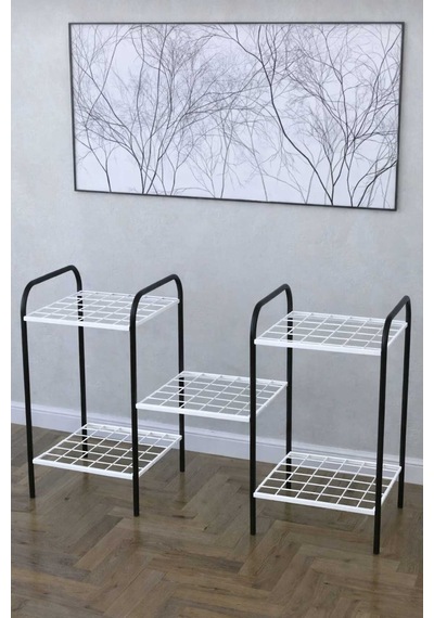 Metal Çiçeklik Ve Saksı Standı Raflı Bitki Rafı, Bahçe Ve Balkon İçin Modern Saksılık Dolap Beyaz