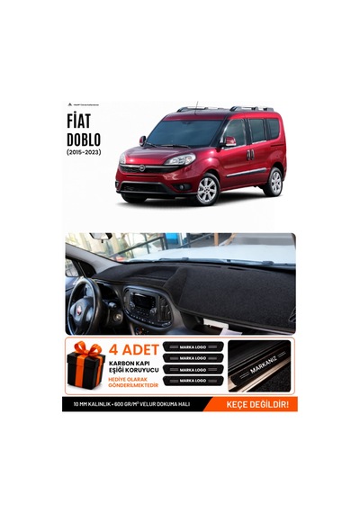 Fiat Doblo Tam Kapalı 2015-2023 Uyumlu Torpido Örtüsü, Torpido Kılıfı - Siyah