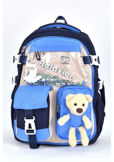 Elatae Ortopedik Lüks Kumaş Unisex Çok Gözlü Çocuk İlkokul Çantası Lacivert 1461