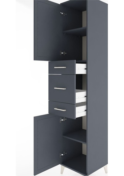 Hyperion Dolap 3 Raflı 3 Çekmeceli 2 Kapaklı 44x44x221 Antras... Antrasit