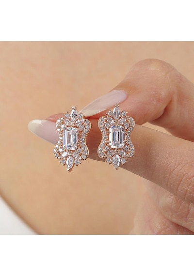 Işıltı Klasiği Rose Renk Vintage Gümüş Küpe