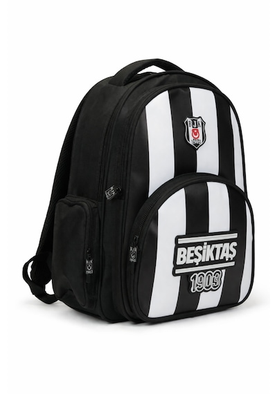 Beşiktaş Lisanslı 3 Bölmeli Çubuklu Desen Okul Çantası - Rubber Logolu Su İtici Kumaşlı Sırt Çantası Siyah - Beyaz Beşiktaş Lisanslı 3 Bölmeli Çubuklu Desen Okul Çantası - Rubber Logolu Su İtici Kumaşlı Sırt Çantası Siyah - Beyaz
