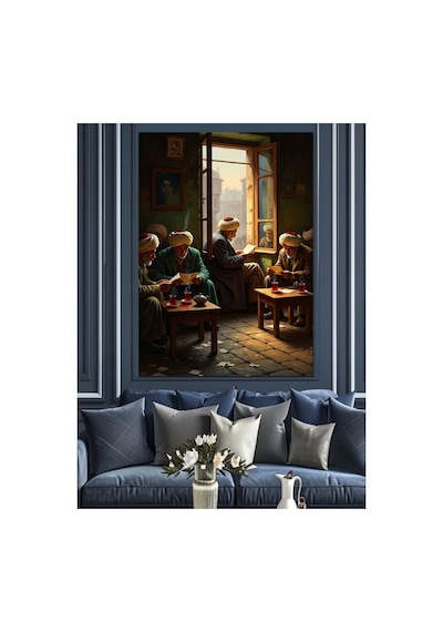 Pencere Önünde Yemek Yiyenler Tablosu Yağlı Boya Dokulu Kanvas Tablo Canvas Tablosu
