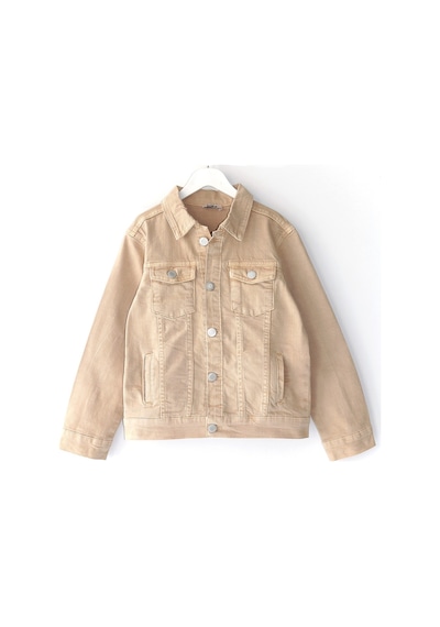 Dobakids Erkek Çocuk Cep Detaylı Denim Kot Jean Ceket Erkek Çocuk Kot Mont 5-15 Yaş Bej 2101 Bej