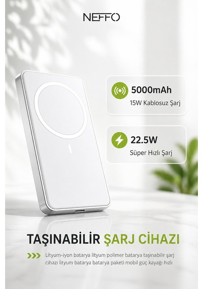 5000 Mah Magsafe Powerbank 15w Hızlı Kablosuz Şarj Cihazı İphone Uyumlu Hızlı Şarj 22.5w