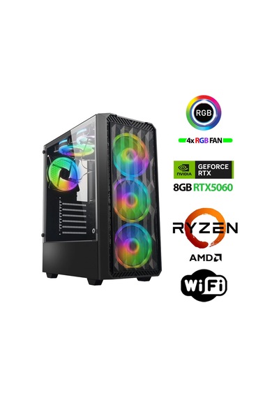 Xaser Velox X470 R5 7600 32 GB 1 TB SSD 8 GB RTX5060 Free Dos Masaüstü Oyuncu Bilgisayar