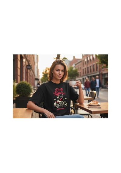 Urbantrendstore Unisex Motosiklet Baskılı Oversize Fit Rahat Geniş Salaş T-shirt Günlük Tişört Siyah