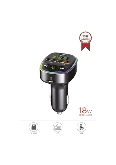 Torima G17 Siyah 18w Hızlı Şarjlı Bluetooth Transmitter Araç Şarj Cihazı Usb, Tf Kart, Fm, Mikrofon Destekli