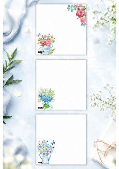 Çiçek Bloknot - 9 9 Cm Ebat- 50 Yaprak - Notepad - Memopad - Çizgisiz Not Kağıdı- To Do List - 3556