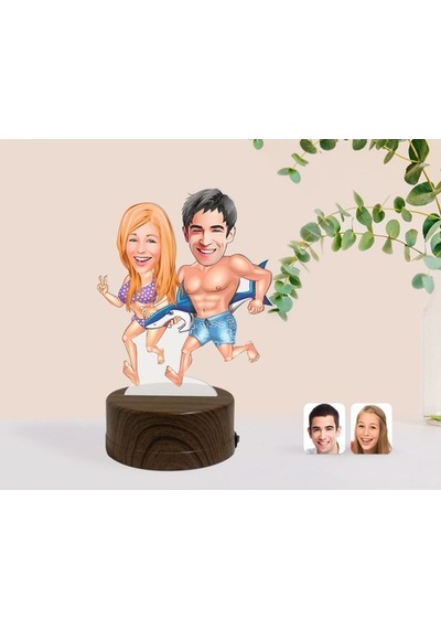 Kişiye Özel Sevgililer Karikatürlü Dekoratif 3D Biblo Led Işıklı (481495219)