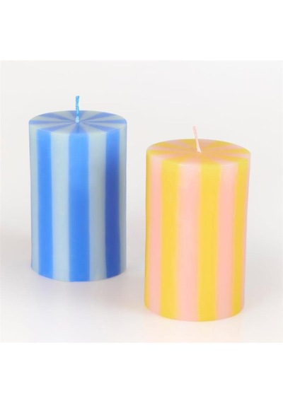 Meri Meri - Bright Striped Pillar Candles - Parlak Çizgili Sütun Mumlar - 5 Adet Çok Renkli