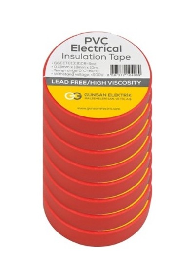 Kırmızı Elektrik İzolasyon Bandı - 10 Adet 0.13 Mm Kalınlık 18 Mm Genişlik