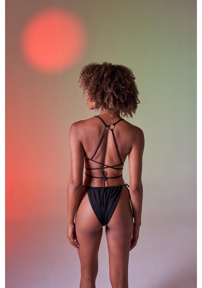 Holly Lolly Bağcıklı U Kesim Brezilya Model Slim Delphi Bikini Altı Siyah