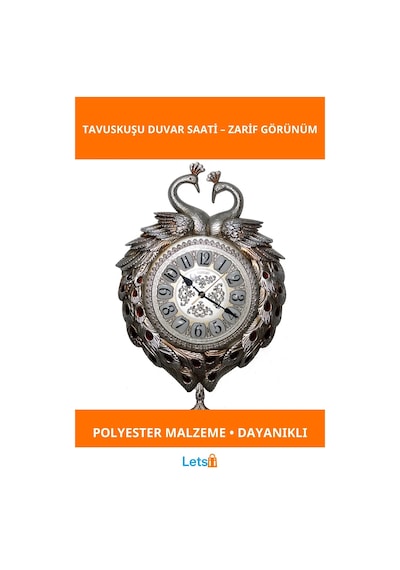 Şık Tavuskuşu Figürlü Polyester Duvar Saati 60x42 Cm Çok Renkli